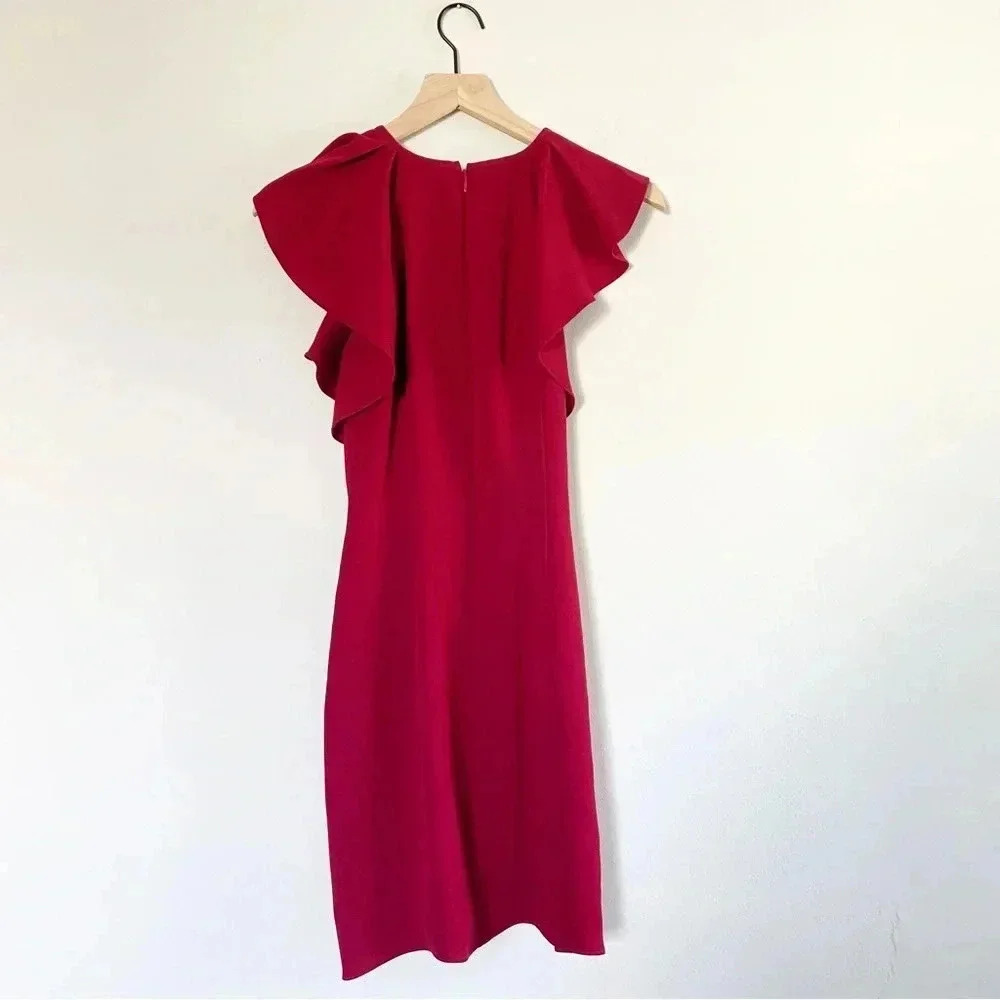 Shoshanna Red Ruffle Shoulder Mini Pencil Dress 6 - Picture 3 of 6